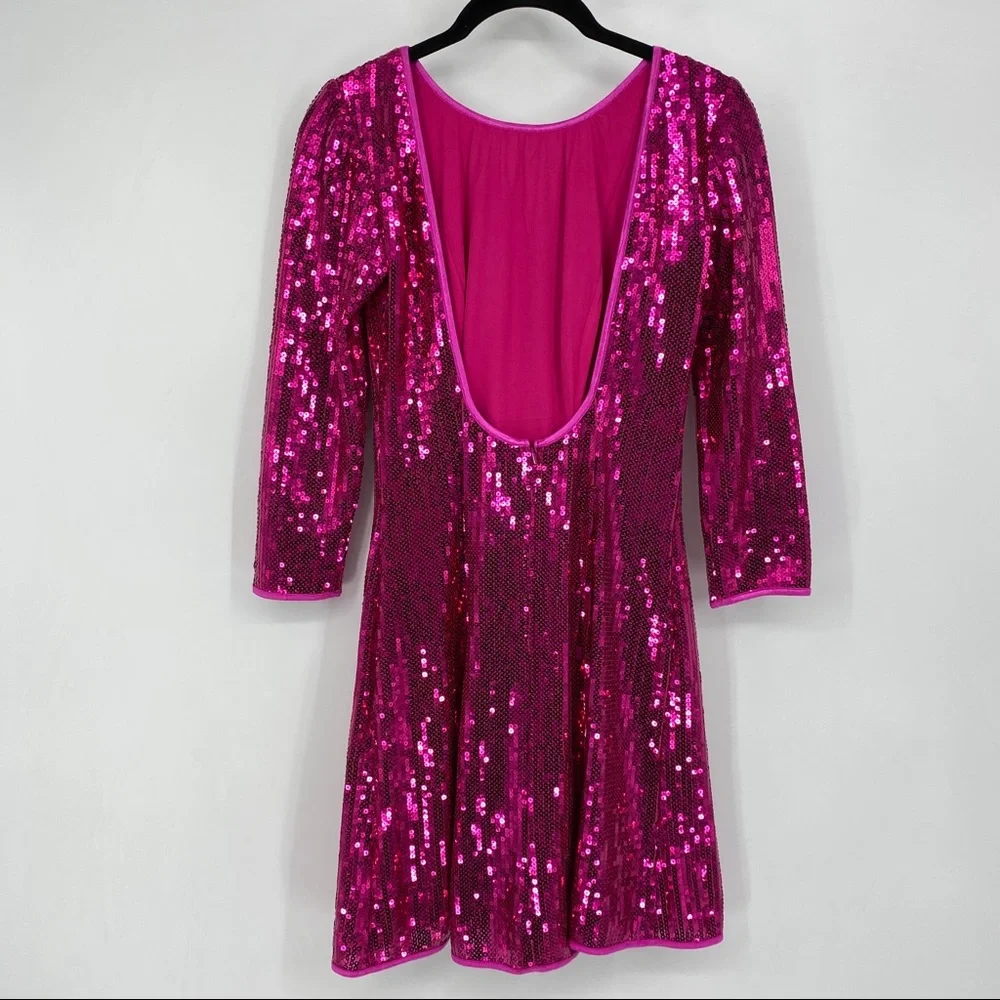 Tadashi Shoji SHO Taylor Sequin Open Back Mini Dress Pink - Picture 7 of 9